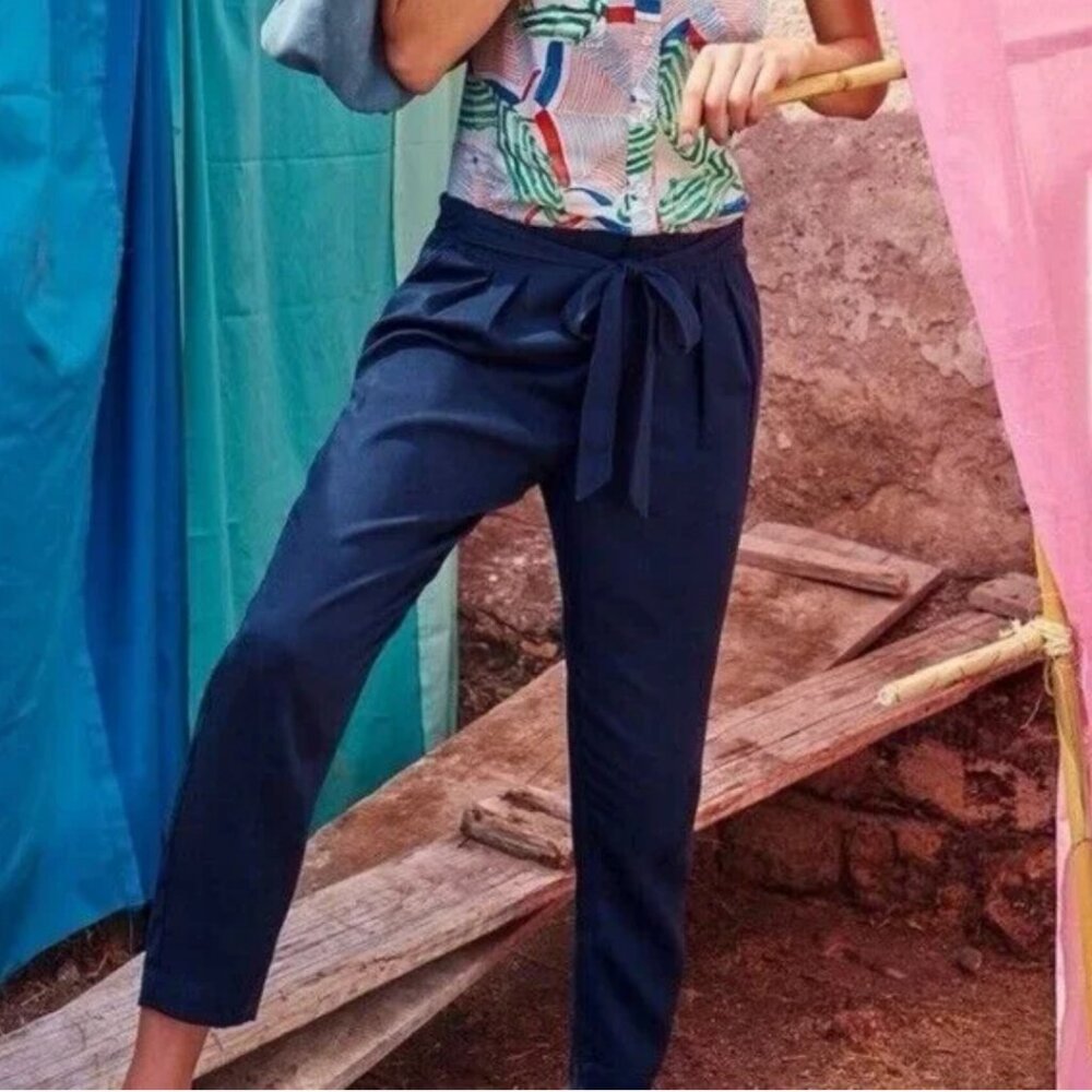 Anthropologie Cartonnier Paper Bag High Waist Trousers, Navy Blue, Size M